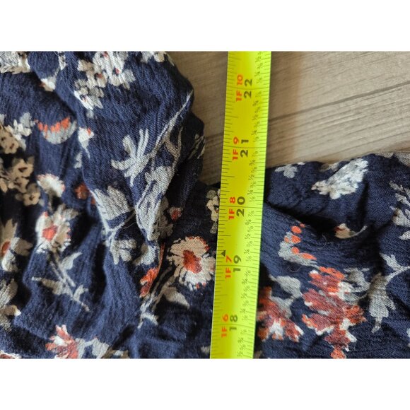 Lucky Brand Floral Blouse L/S Bohemian Style Navy & Red Womens L Cropped - Picture 7 of 7